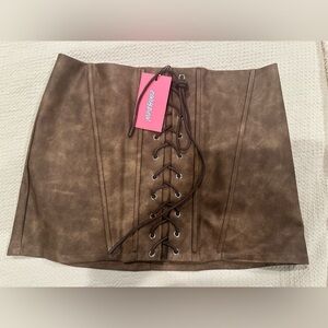 Edikted Brown Tie Front Pencil Mini Skirt